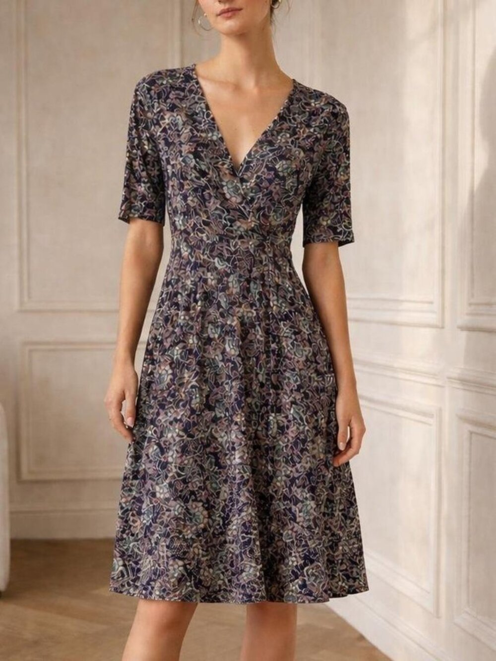 Boden Kassidy Jersey Midi Dress in Blue Floral US 12R stretch cottagecore boho